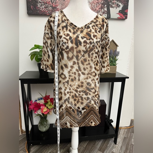 CATO Women’s  Plus Top Tunic Animal Print Size 14/16 Semi Sheer Short Sleeve - Picture 8 of 13